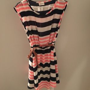 Coral/Navy Blue stripe dress worn once Small